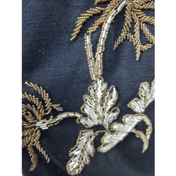 Vtg 80s black beaded wool wiggle cocktail dress evening gown M - Picture 7 of 10